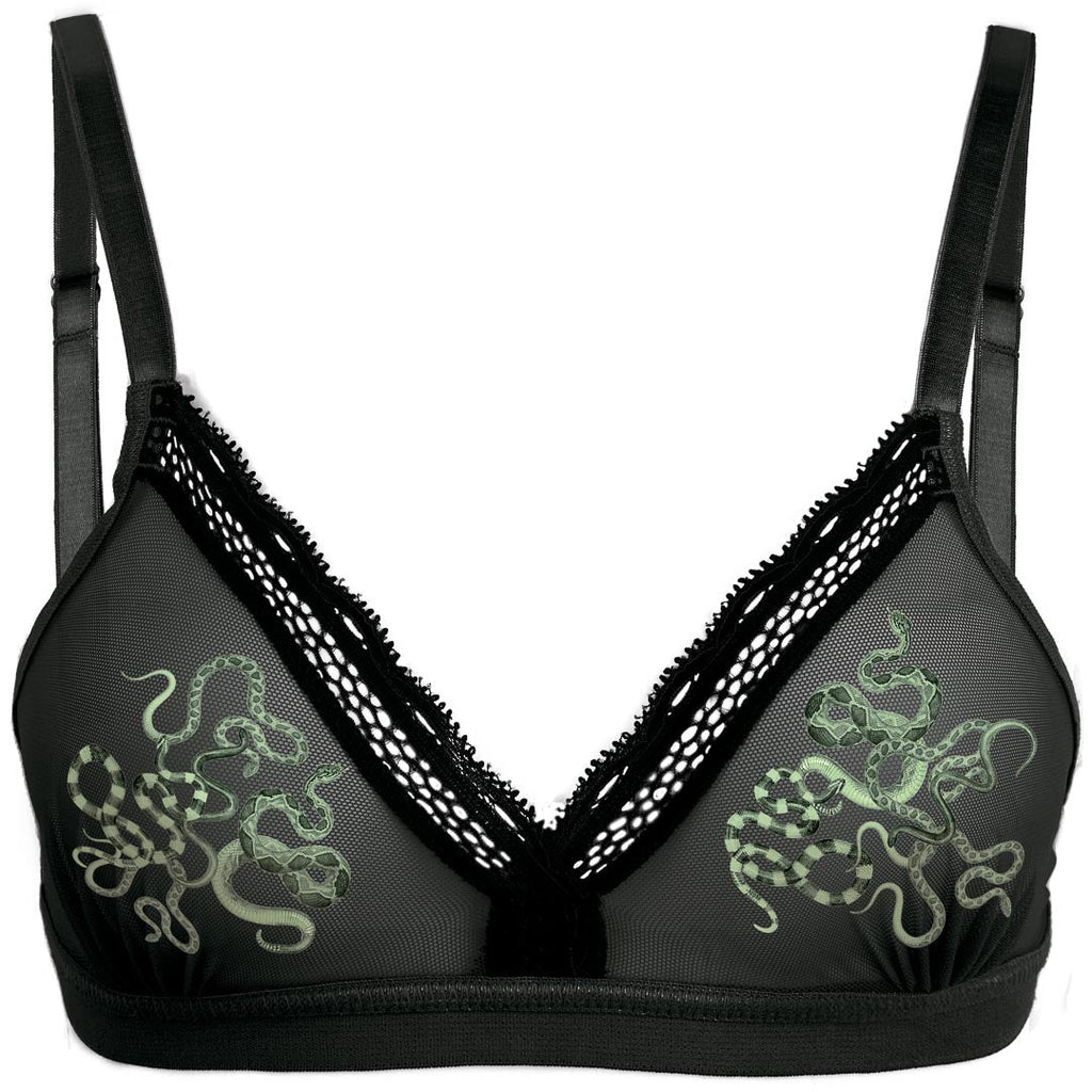 Obsidian Jade Snakes Sheer Mesh Adjustable Bralette