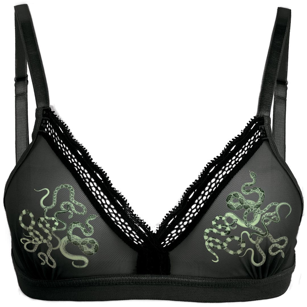 Obsidian Jade Snakes Sheer Mesh Adjustable Bralette
