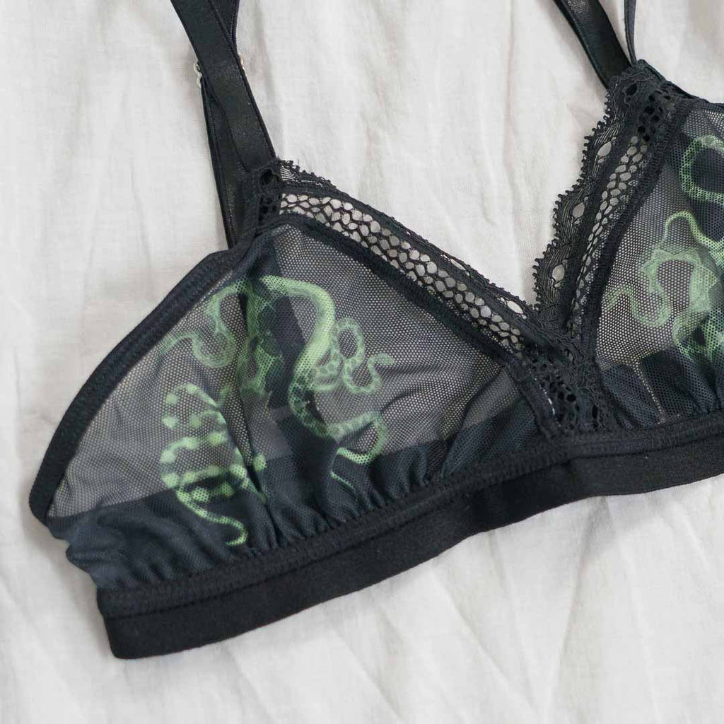 Obsidian Jade Snakes Sheer Mesh Adjustable Bralette