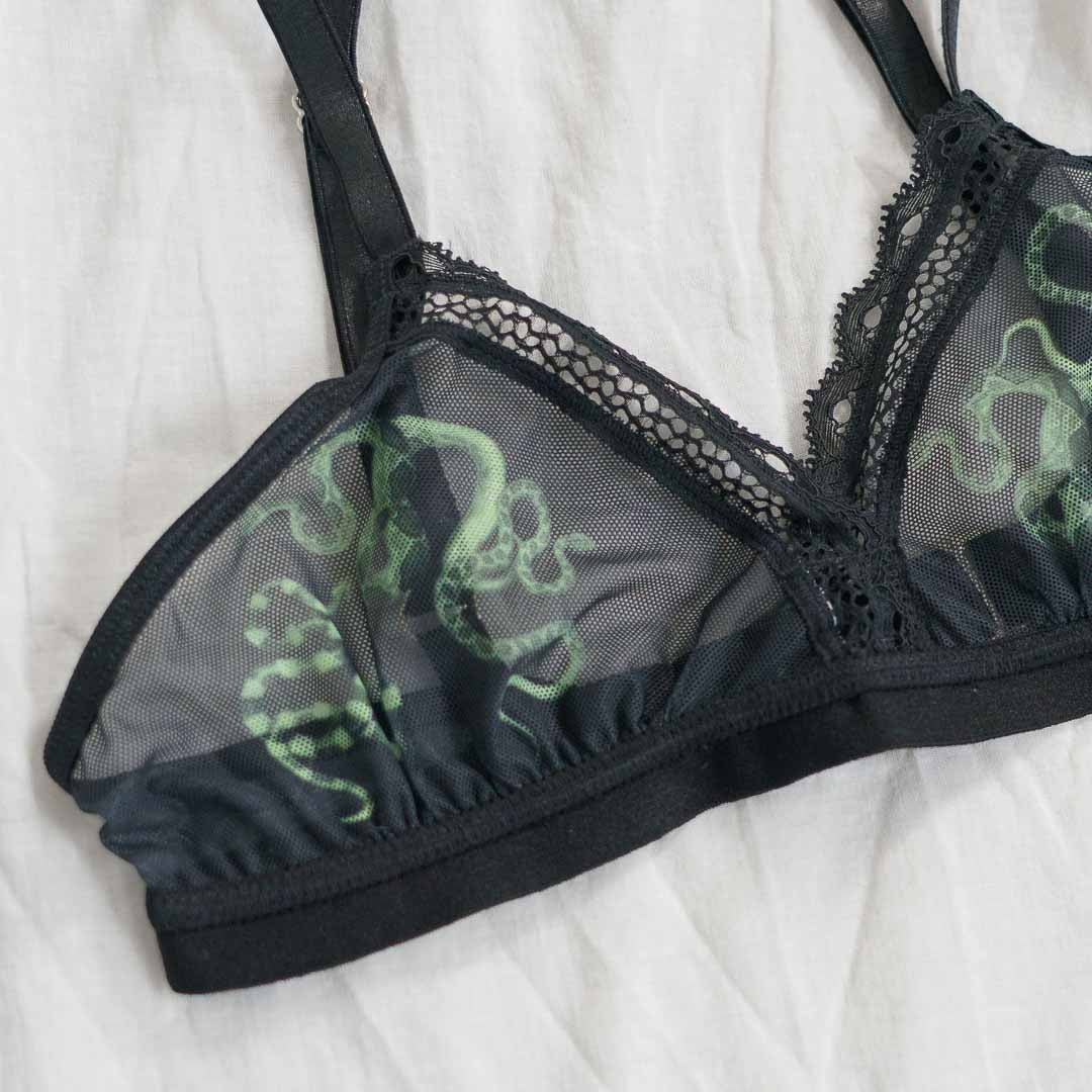 Obsidian Jade Snakes Sheer Mesh Adjustable Bralette