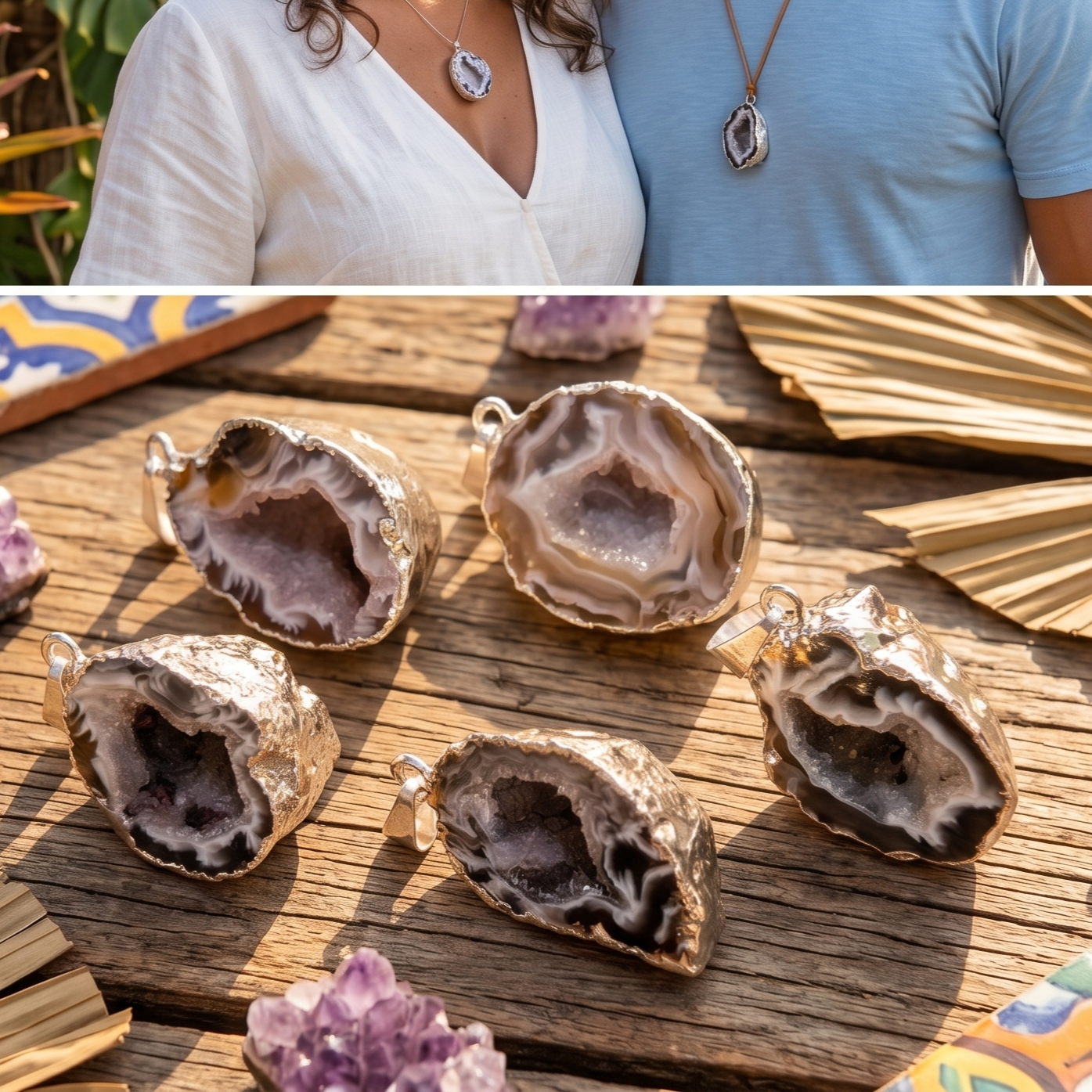 Oco Geode Druzy Crystal Pendant (Silver Plated Back)