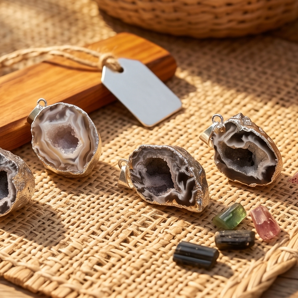 Oco Geode Druzy Crystal Pendant (Silver Plated Back)