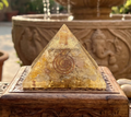 Golden Yellow Quartz Crystal Resin Pyramid Gemstone Decor Carving