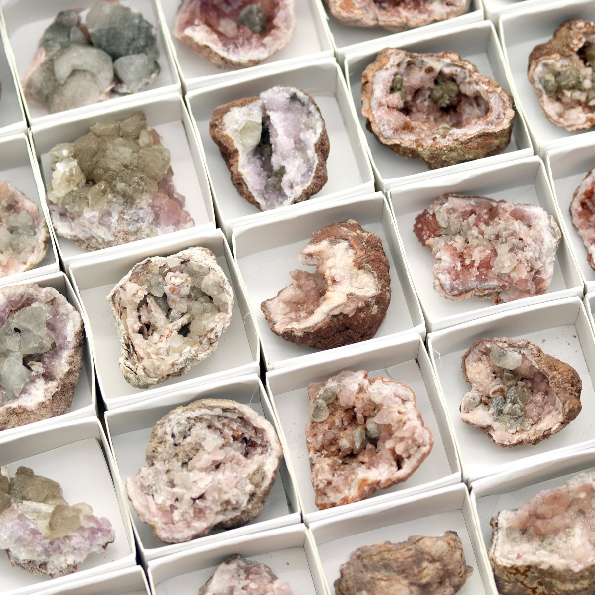 35 PIECE FLAT - Pink Amethyst Geodes with Calcite Inclusions / 1.5-3.5" AVG