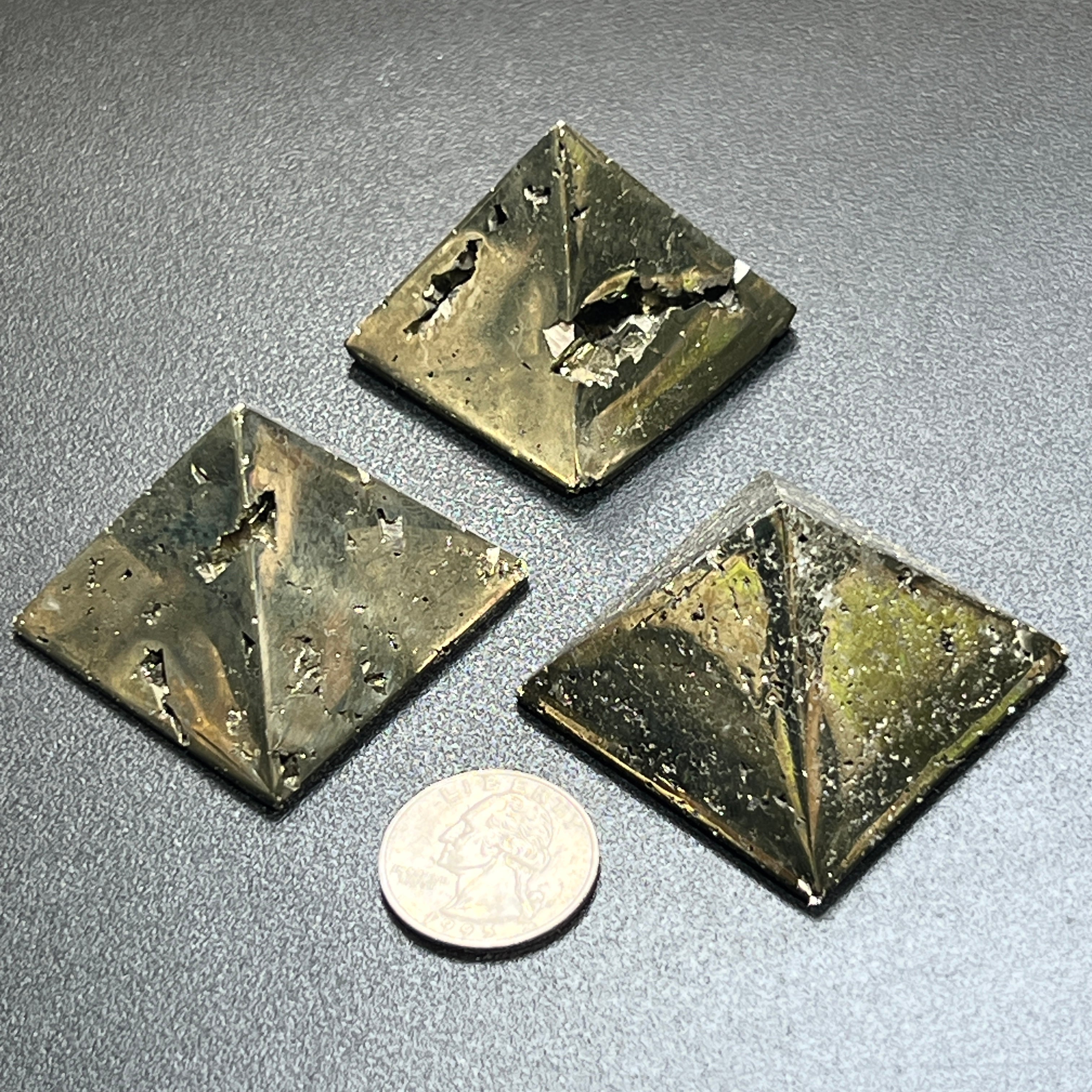 Iron Pyrite Pyramid Crystal Druzy Carving Polished Fools Gold