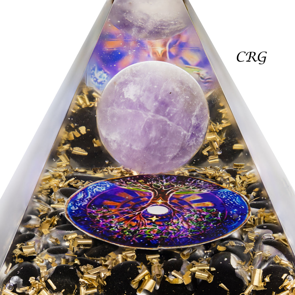 QTY 1 - Black Obsidian Orgonite Pyramid with Amethyst Sphere / 3-4" AVG