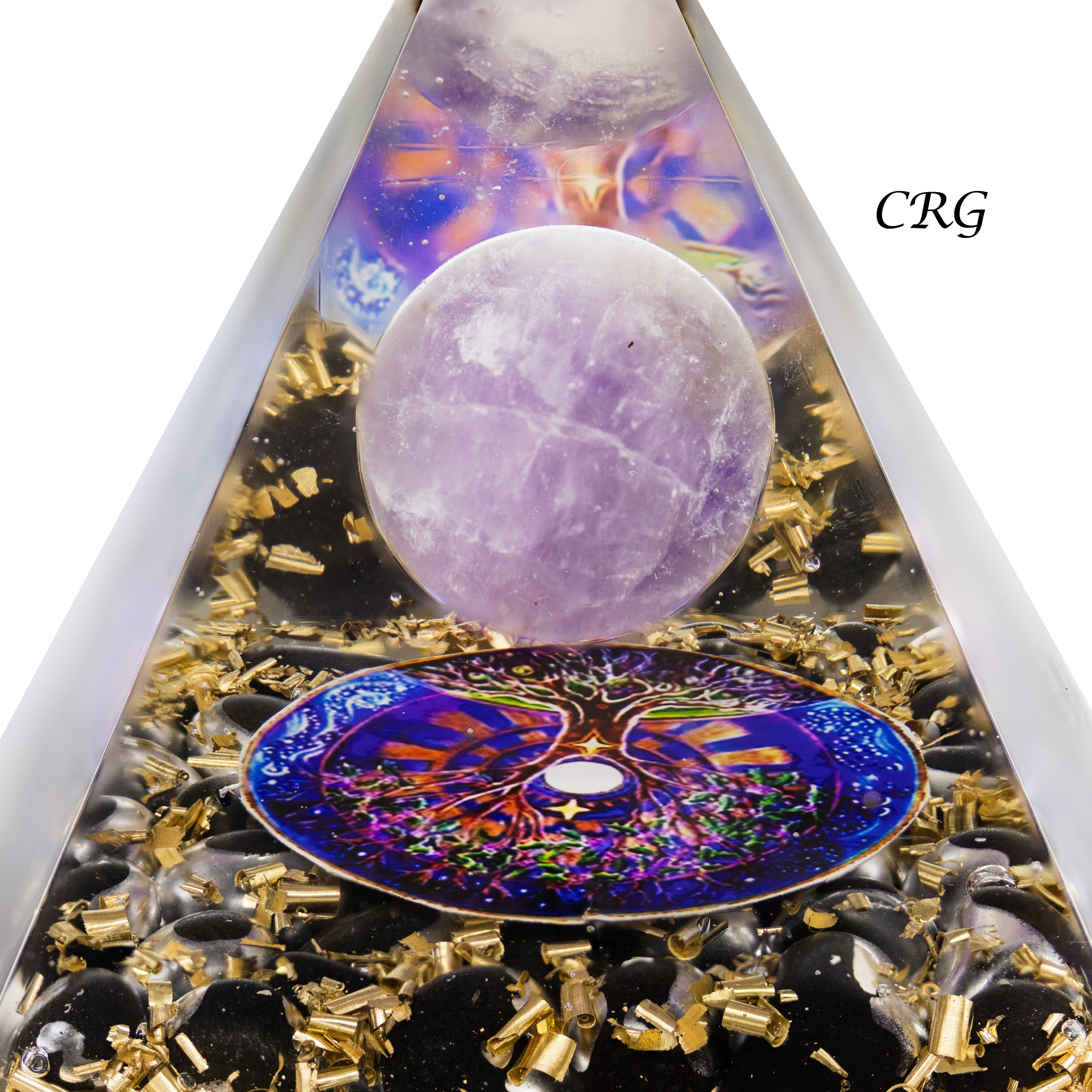QTY 1 - Black Obsidian Orgonite Pyramid with Amethyst Sphere / 3-4" AVG