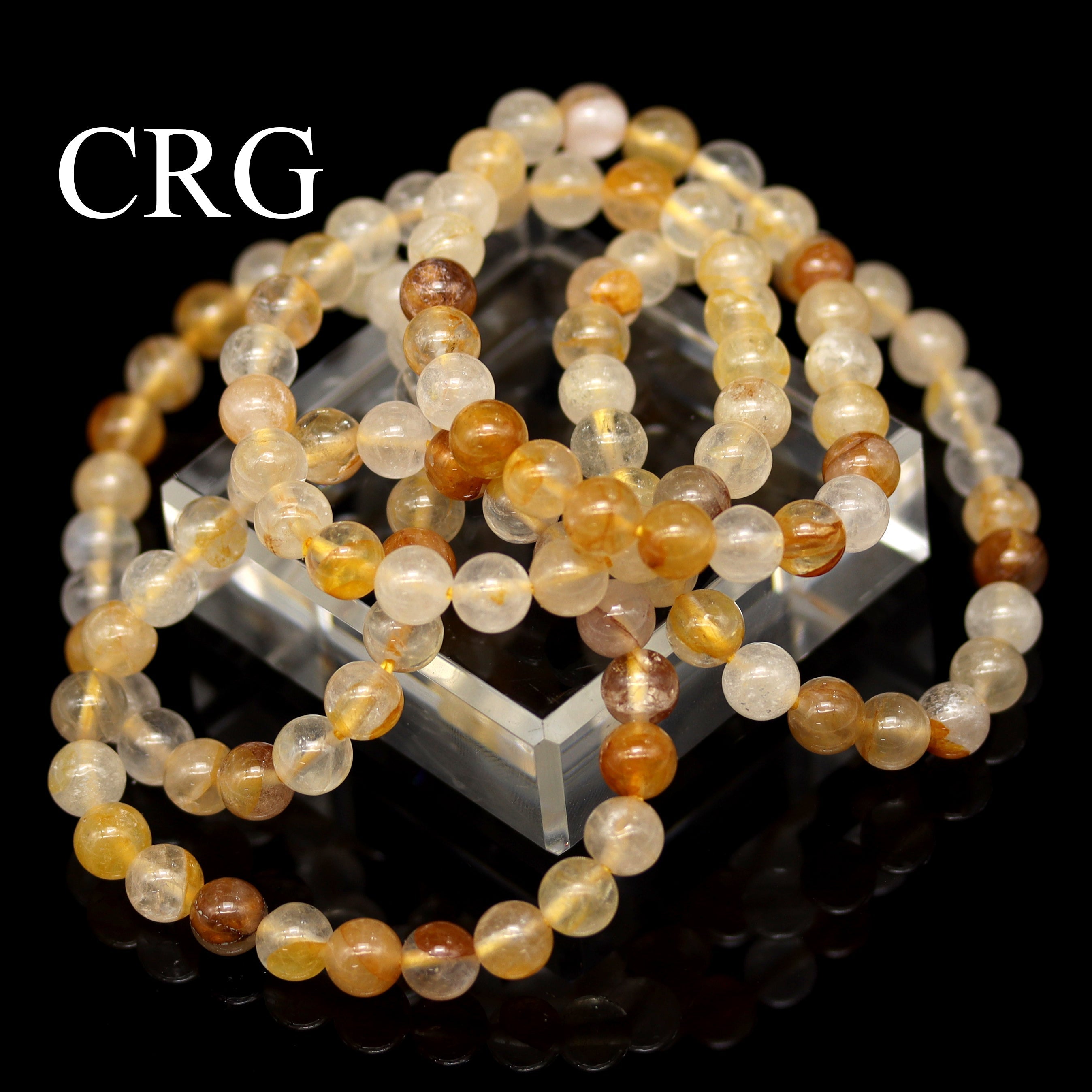 QTY 1 - Golden Healer Quartz Stretch Bracelet / 8 mm Round Beads