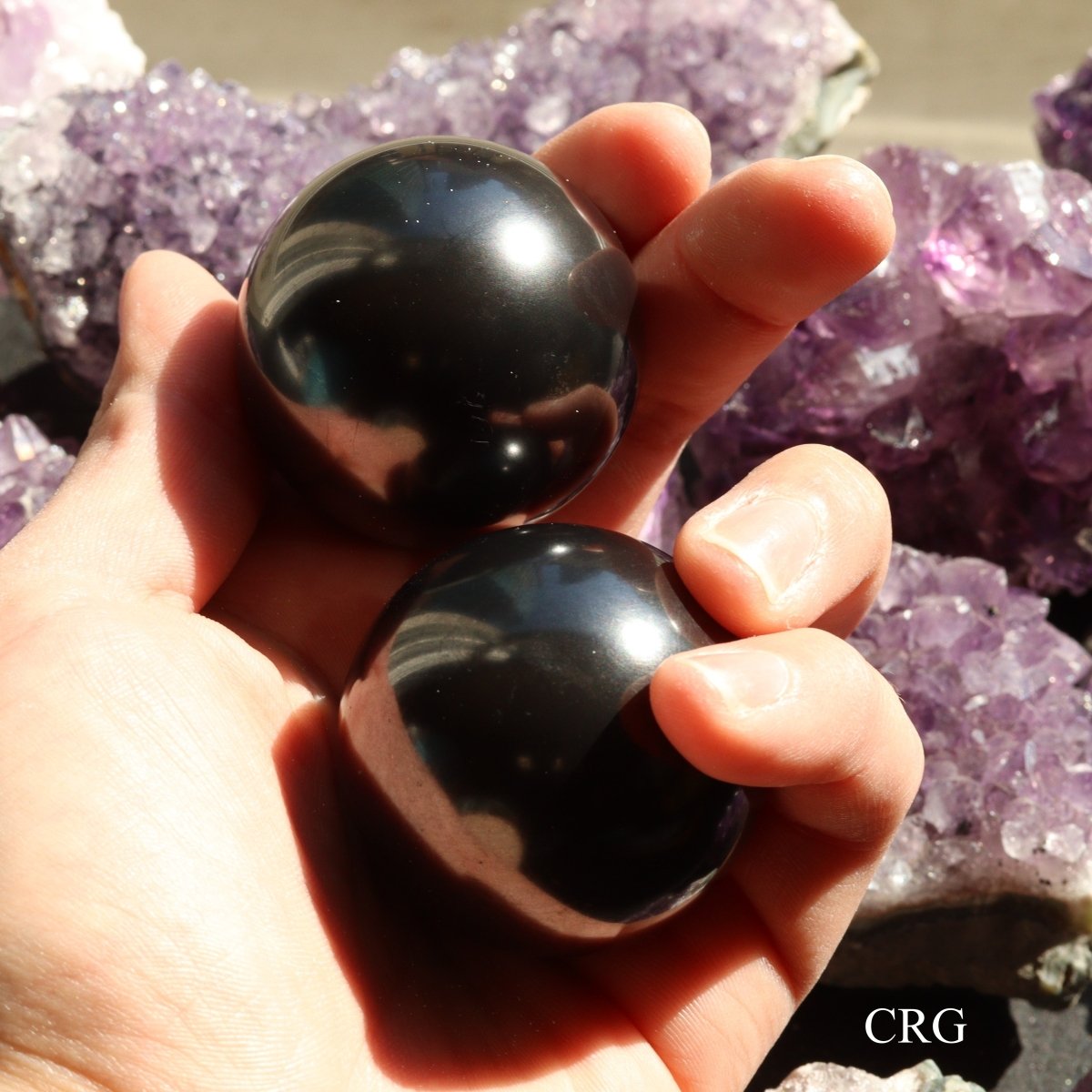 Shungite Hand Massage Balls with Velvet Pouch / 40mm AVG - 1 PAIR