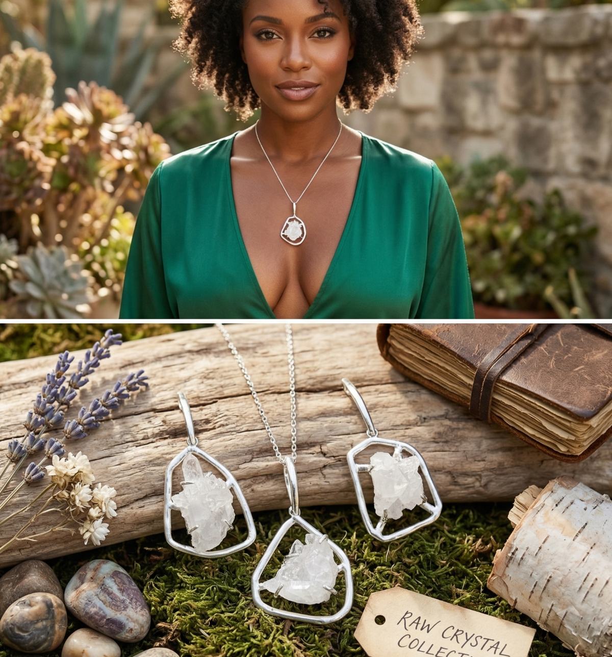 Quartz Crystal Cluster Pendant (Silver Plated) Statement Piece
