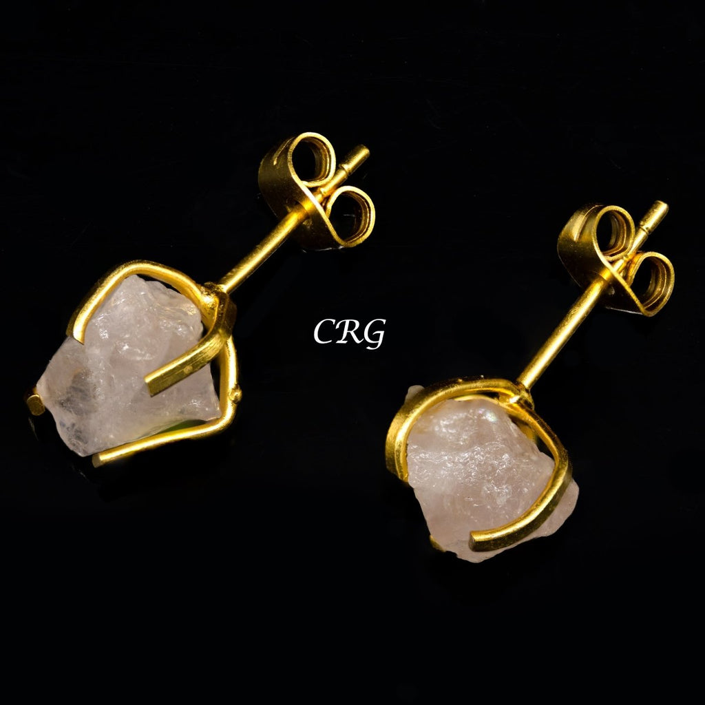 Raw Rose Quartz Stud Earrings with Gold Plating / 6mm AVG - 1 PAIR
