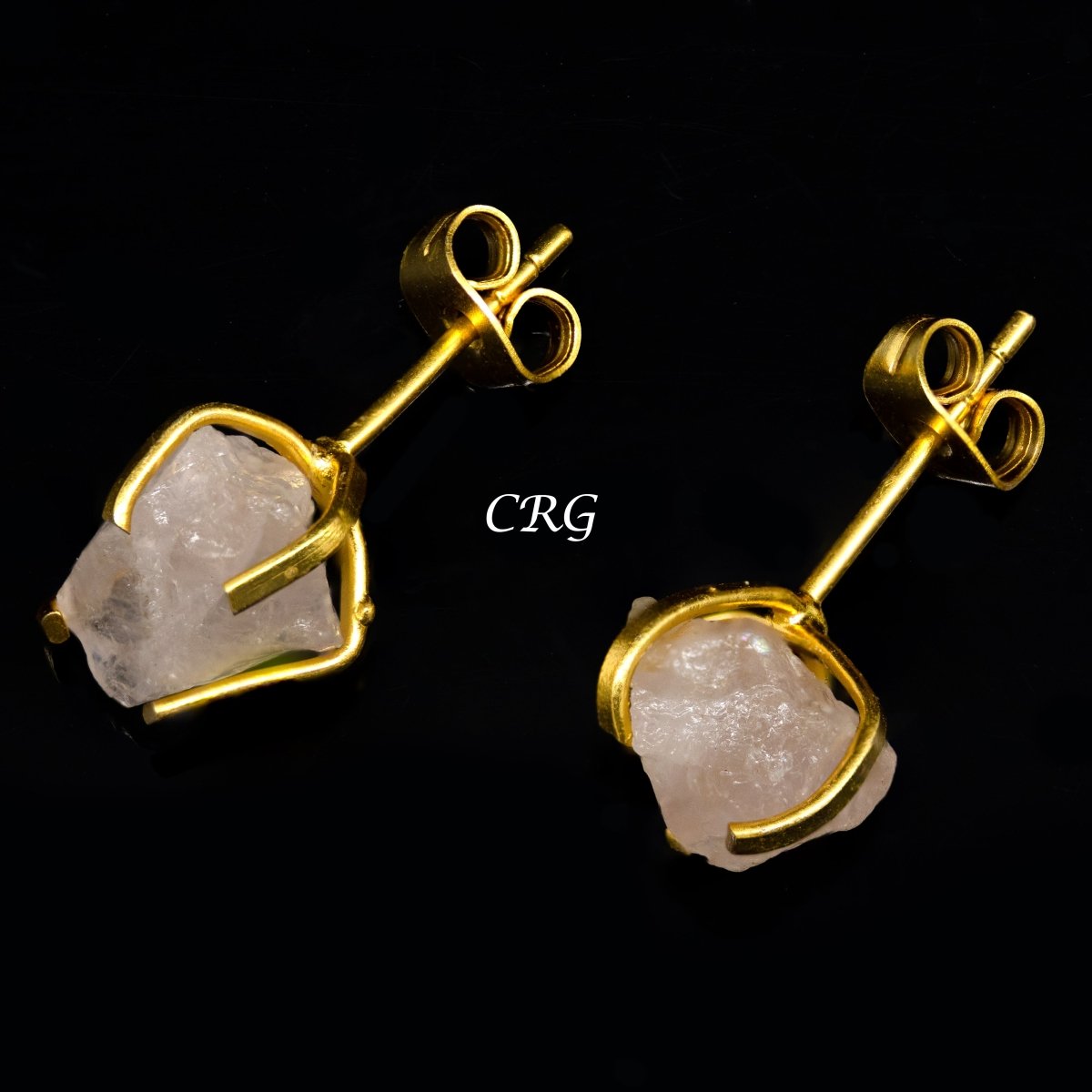 Raw Rose Quartz Stud Earrings with Gold Plating / 6mm AVG - 1 PAIR