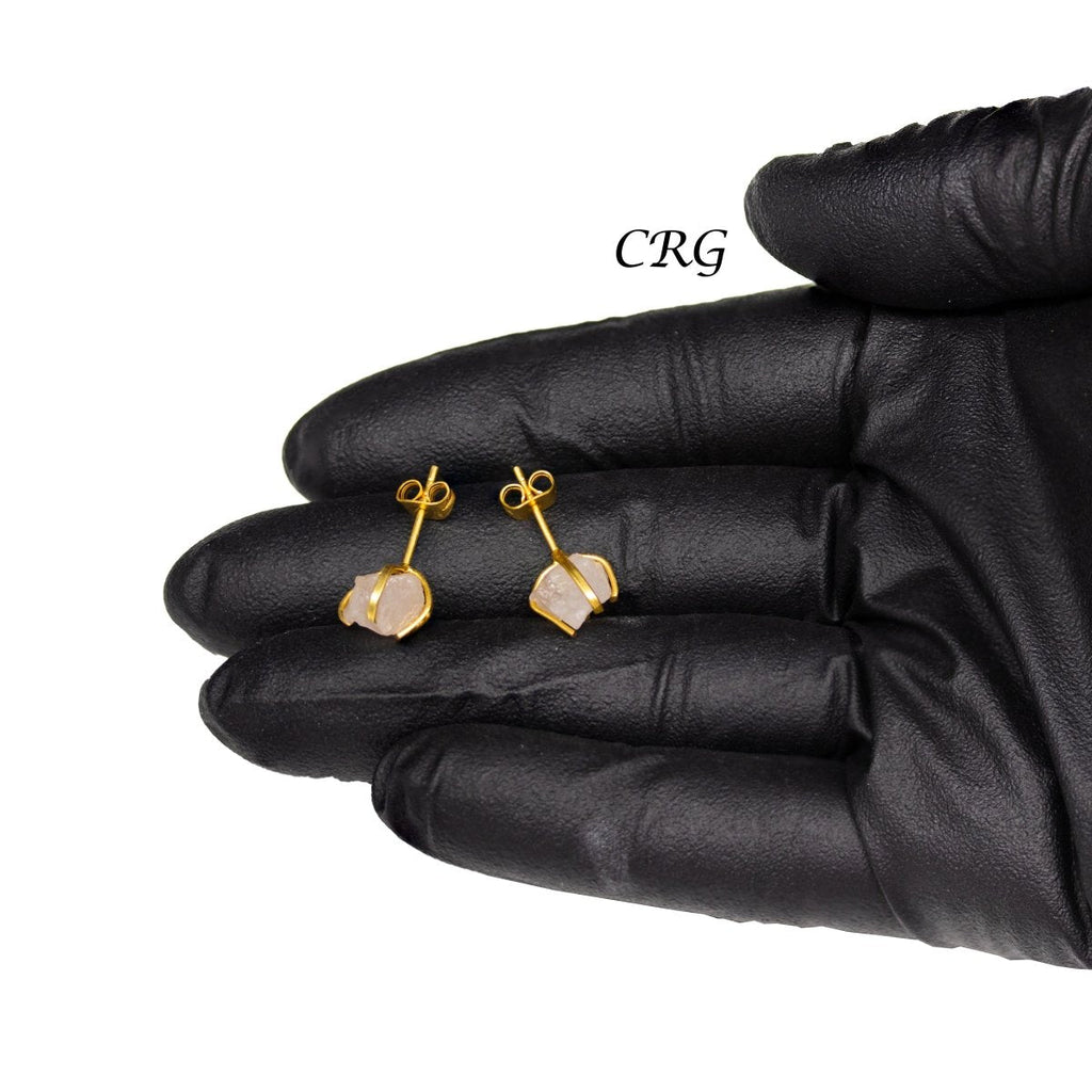 Raw Rose Quartz Stud Earrings with Gold Plating / 6mm AVG - 1 PAIR
