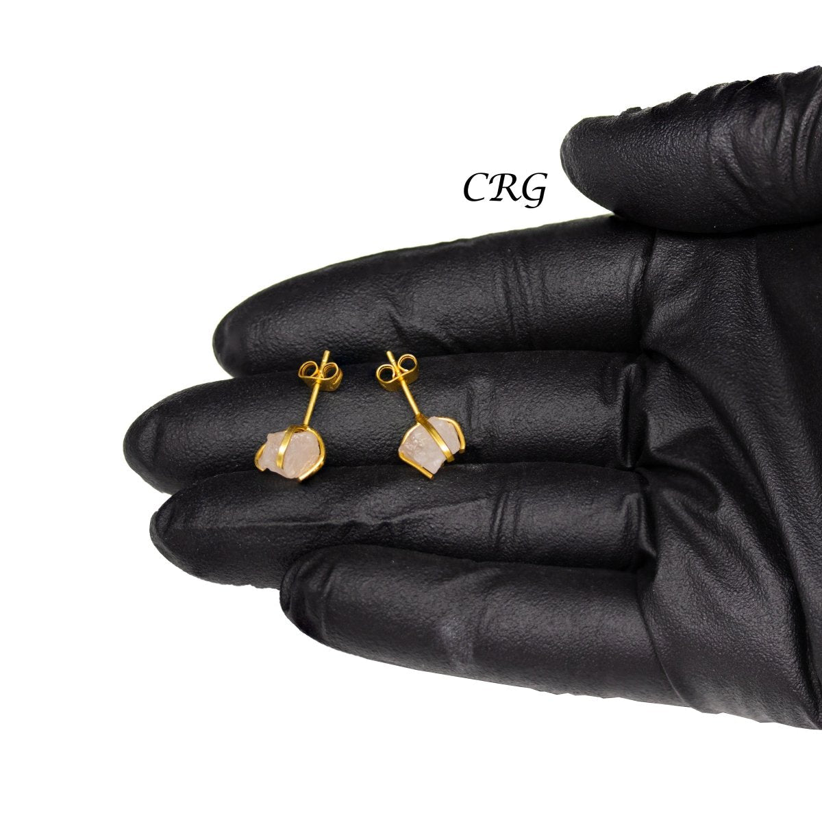 Raw Rose Quartz Stud Earrings with Gold Plating / 6mm AVG - 1 PAIR