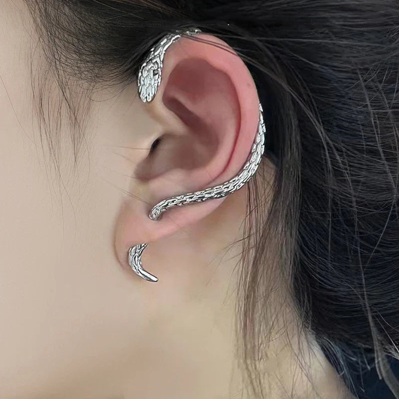 Personalized Gothic Winding Snake Shaped Ear Clip Earrings, Trendy Avant-garde Hip-hop Party Charm, Women's Jewelry Accessories