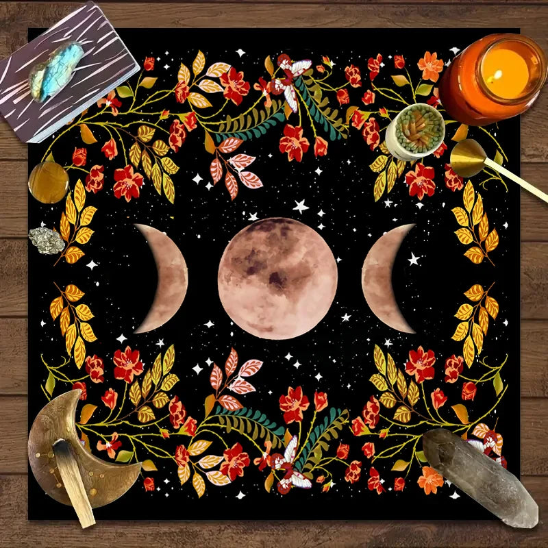1PC Moonlight Flower Tarot Card Table Cloth, Altar Card Mat, Witchcraft Astrology Supplies Decorative Card Mat