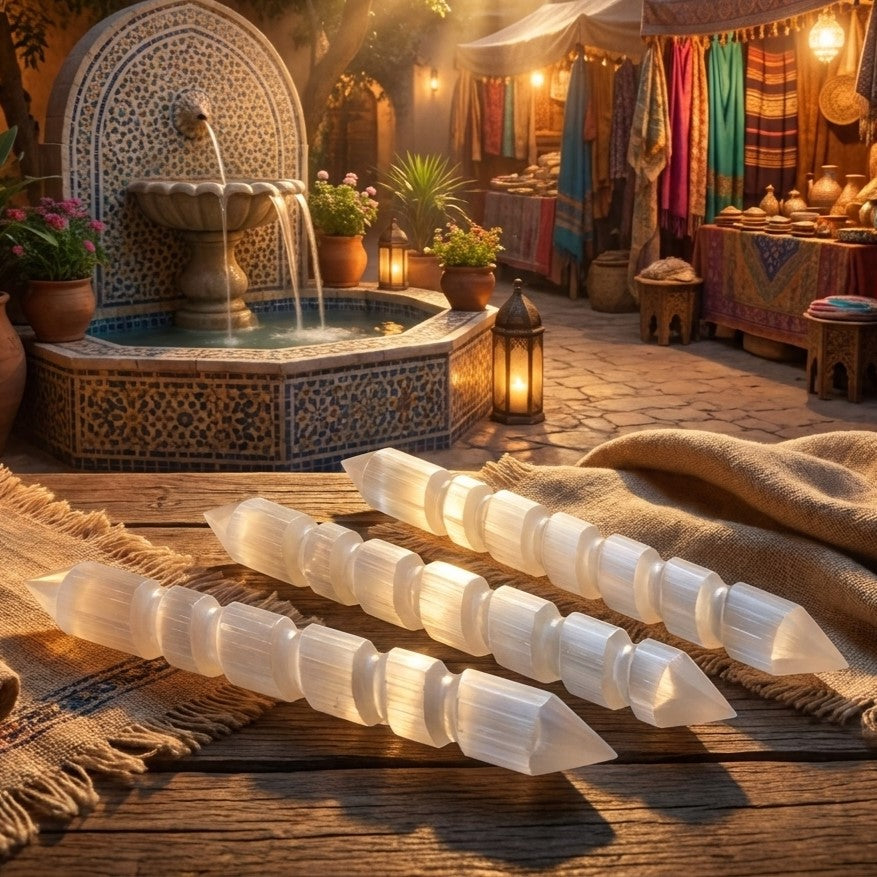 Selenite Crystal Spiral Wand Double Terminated Point Carving