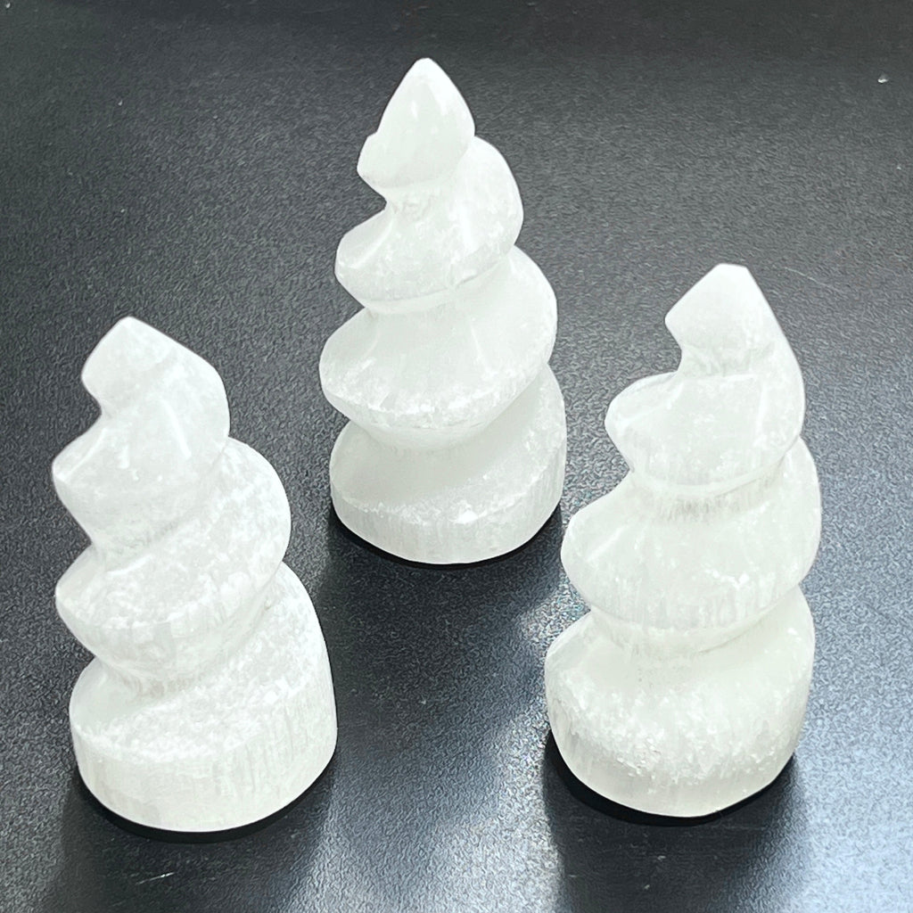 Selenite Satin Spar Crystal Spiral Standing Tower Carving