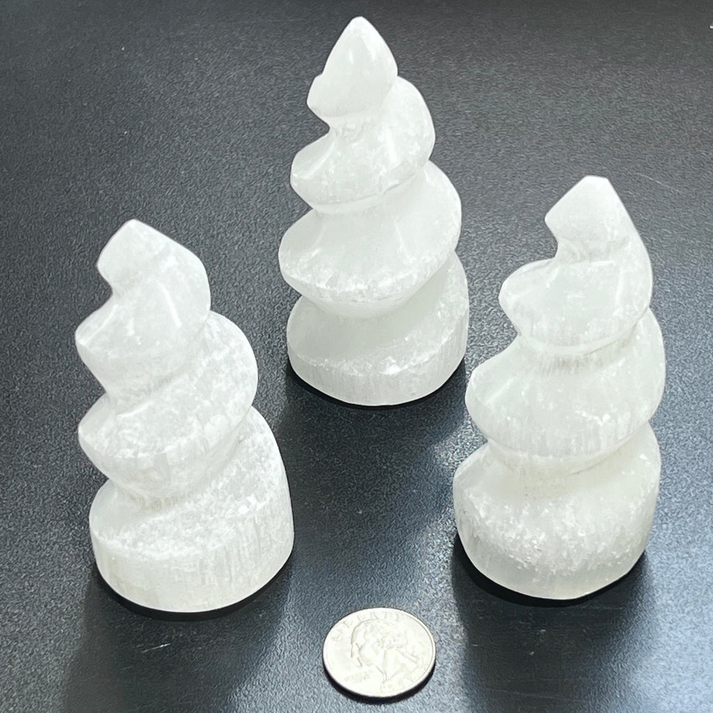 Selenite Satin Spar Crystal Spiral Standing Tower Carving