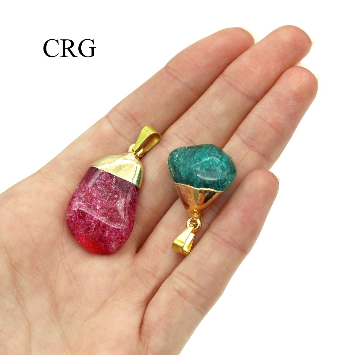10 PIECE LOT - Assorted Tumbled Crackle Quartz Pendants with Gold Plating / 0.75-1" AVG