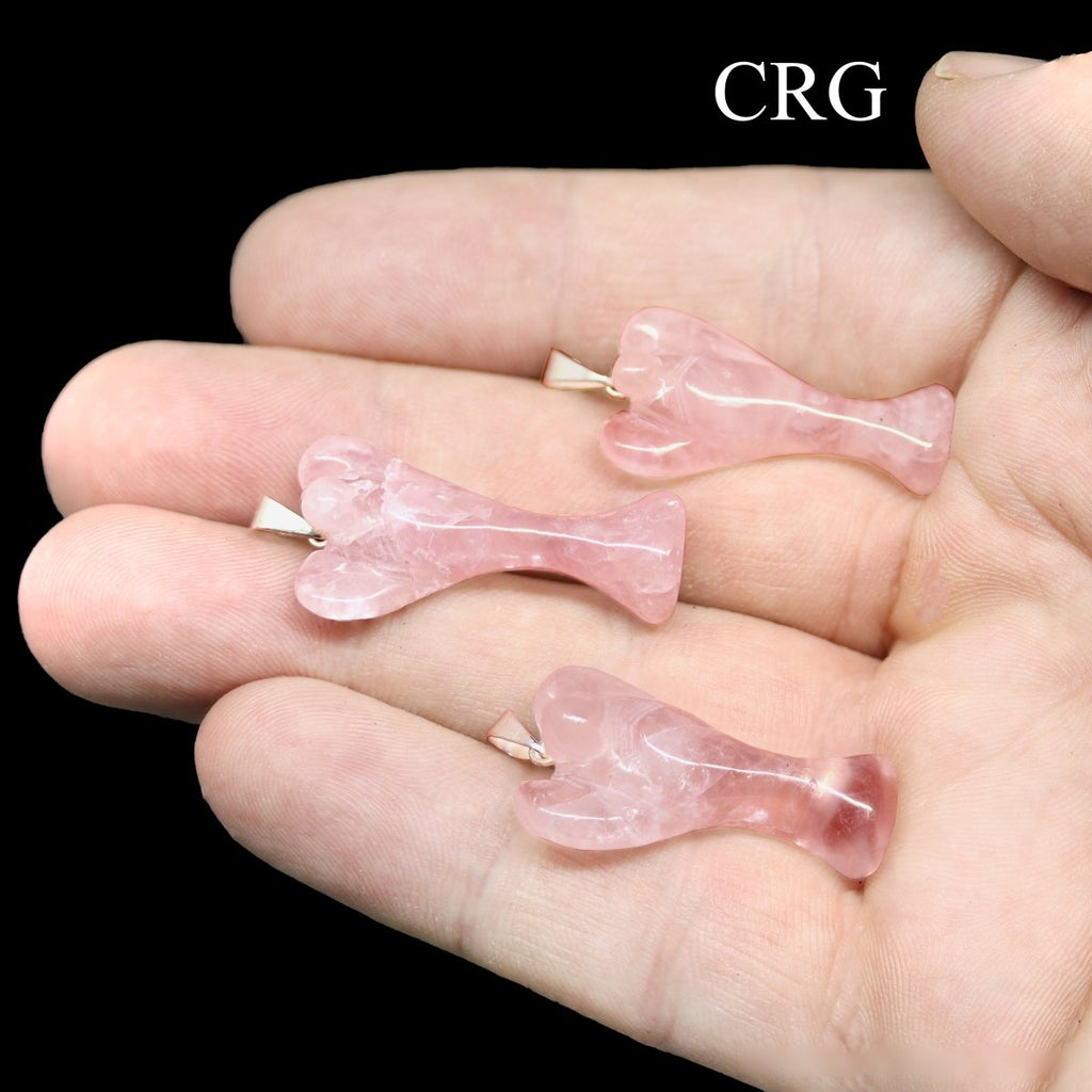 Rose Quartz Angel Pendant with Silver Plated Bail (1 To 1.5 Inches) (5 Pieces)