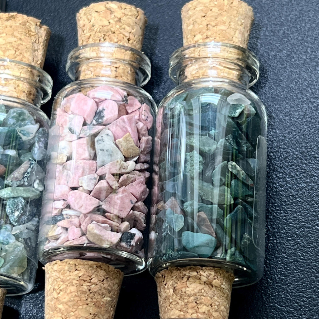 Gemstone Bottle Collection - 15-Piece Natural Rough Crystal Chips Gift Set Box Flat