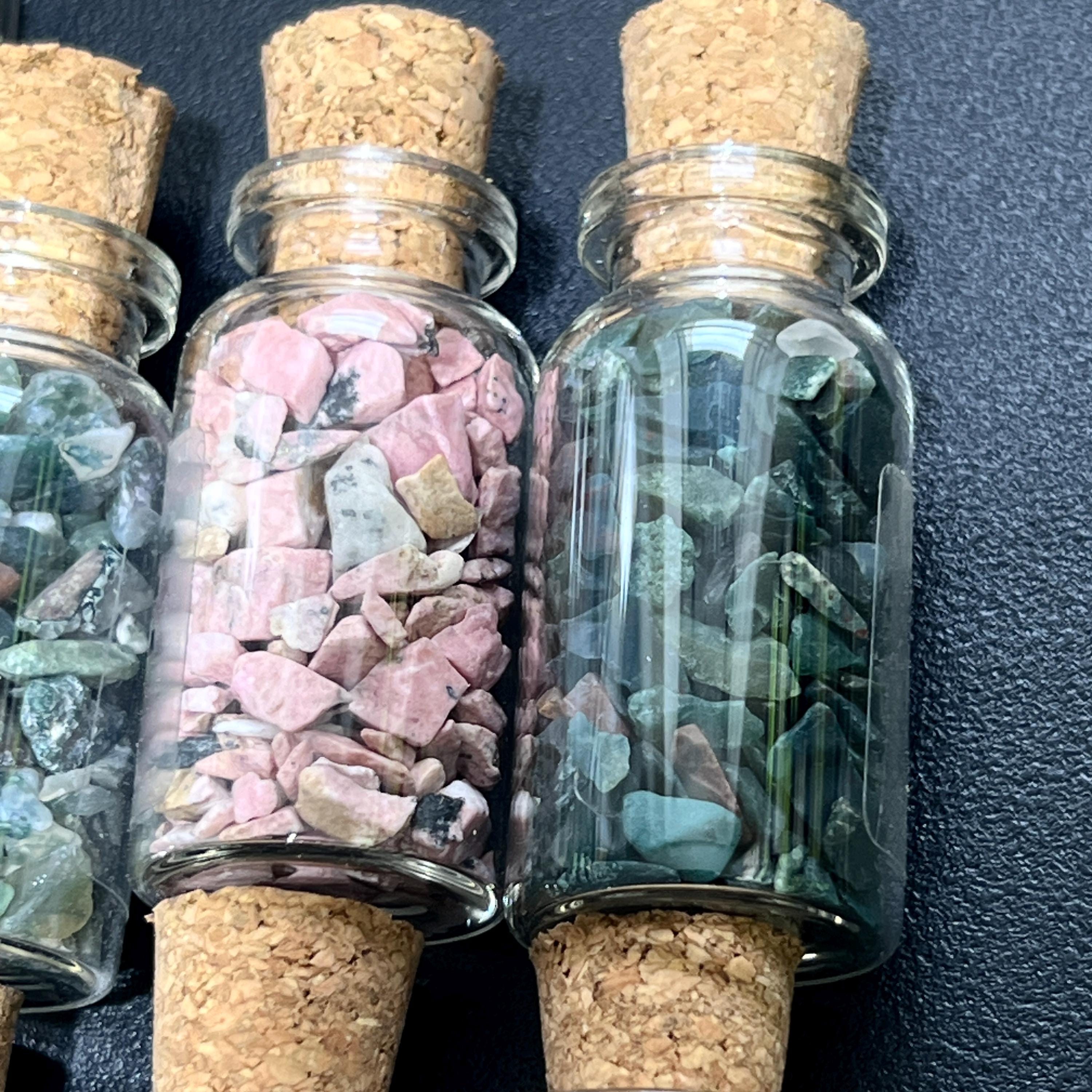 Gemstone Bottle Collection - 15-Piece Natural Rough Crystal Chips Gift Set Box Flat