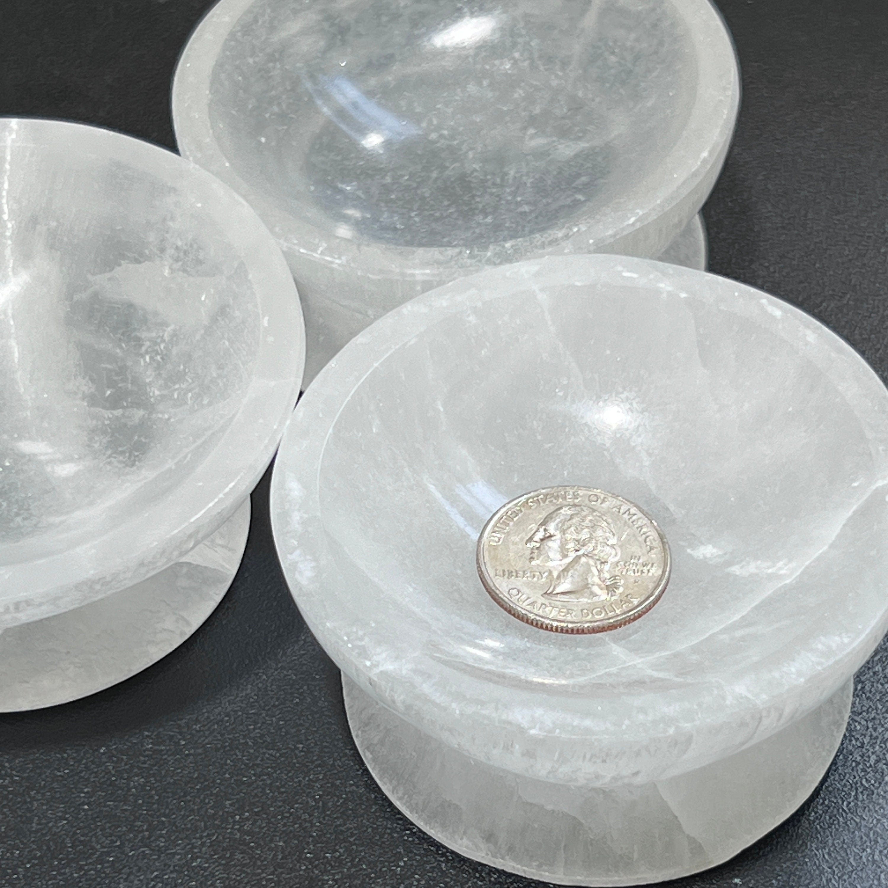 Selenite Satin Spar Crystal Bowl with Pedestal Carving