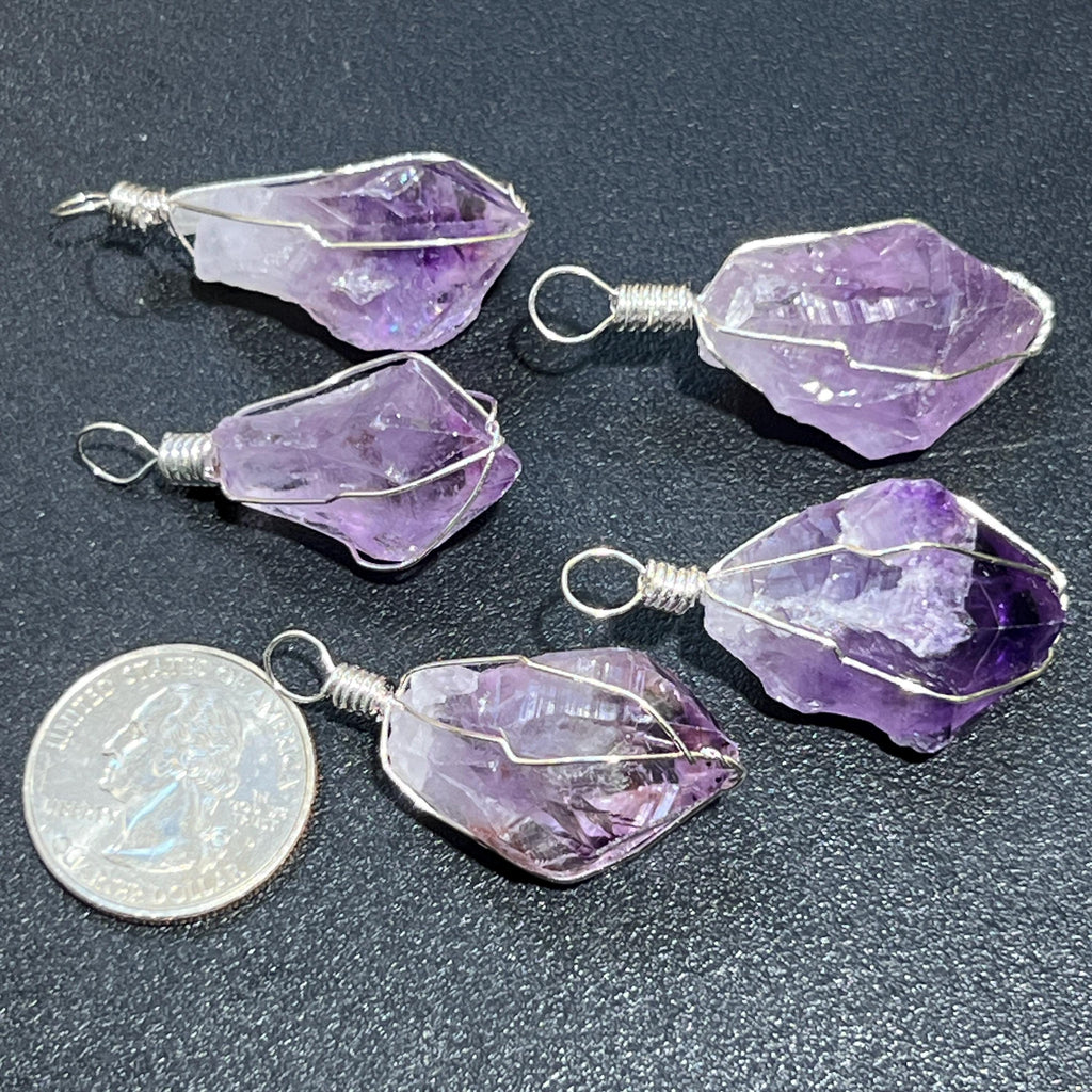 Amethyst Crystal Point Pendant (Silver Plated Wire Wrapped)
