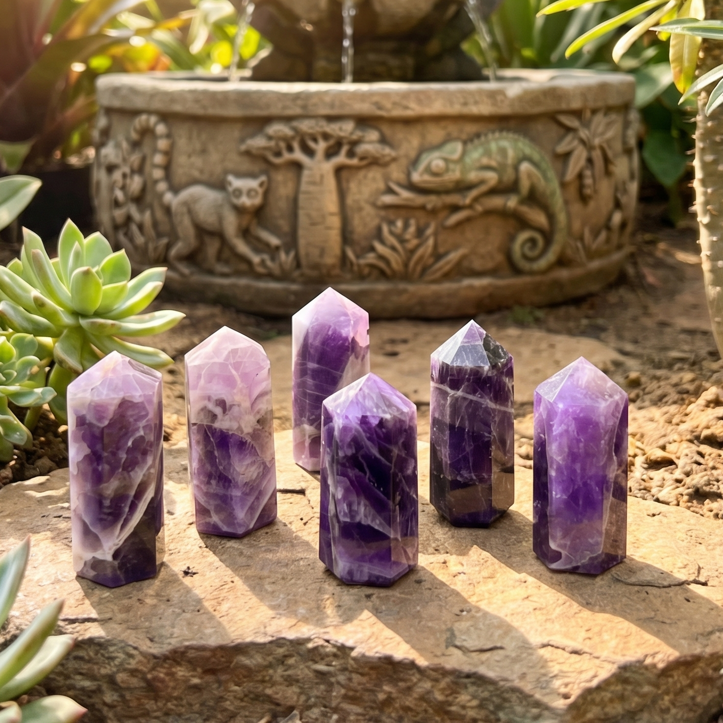 Banded Purple Amethyst Crystal Point Tower Obelisk Carving