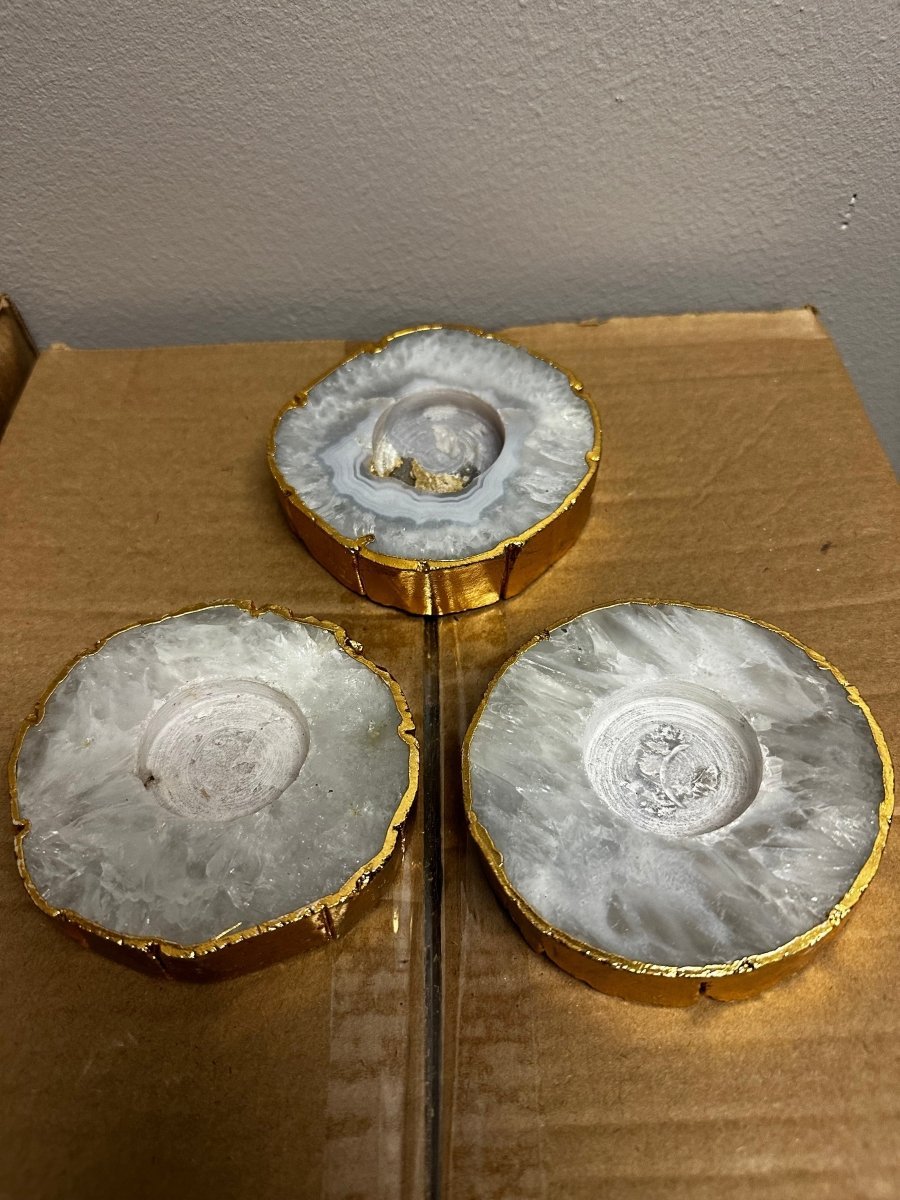 Agate Tealight Candle Holder with Gold Plating (1 Piece) Size 3 to 5 Inches