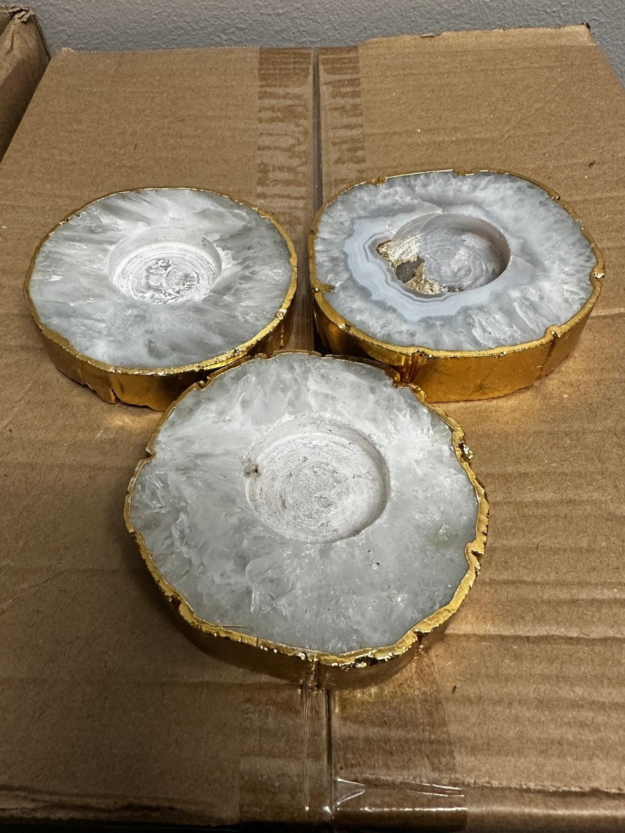 Agate Tealight Candle Holder with Gold Plating (1 Piece) Size 3 to 5 Inches