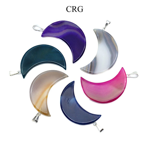 Agate Crescent Moon Pendant with Silver Bail (4 Pieces) Size 1 to 2 Inches Crystal Jewelry Charm