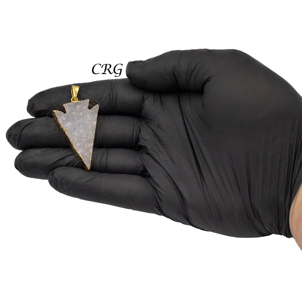 Agate Druzy Arrowhead Pendant with Gold Plating (1 Piece) Size 40 mm Crystal Jewelry Charm