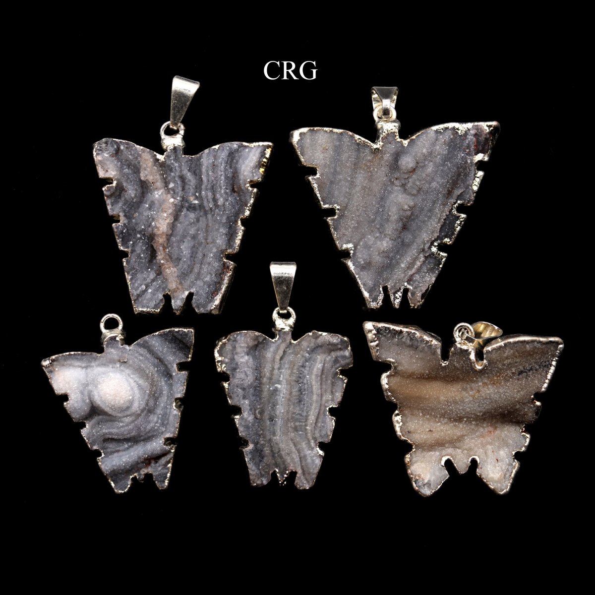Agate Druzy Butterfly Pendant with Silver Plating (1 To 1.5 Inches) (1 Piece)