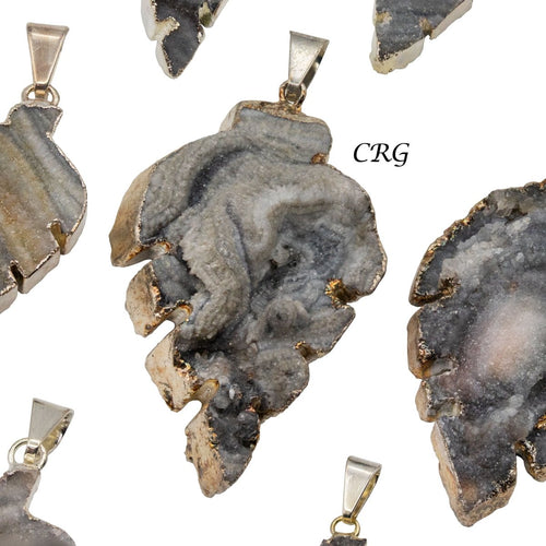 Agate Druzy Leaf Pendant with Silver Plating (0.5 To 1 Inch) (1 Piece)