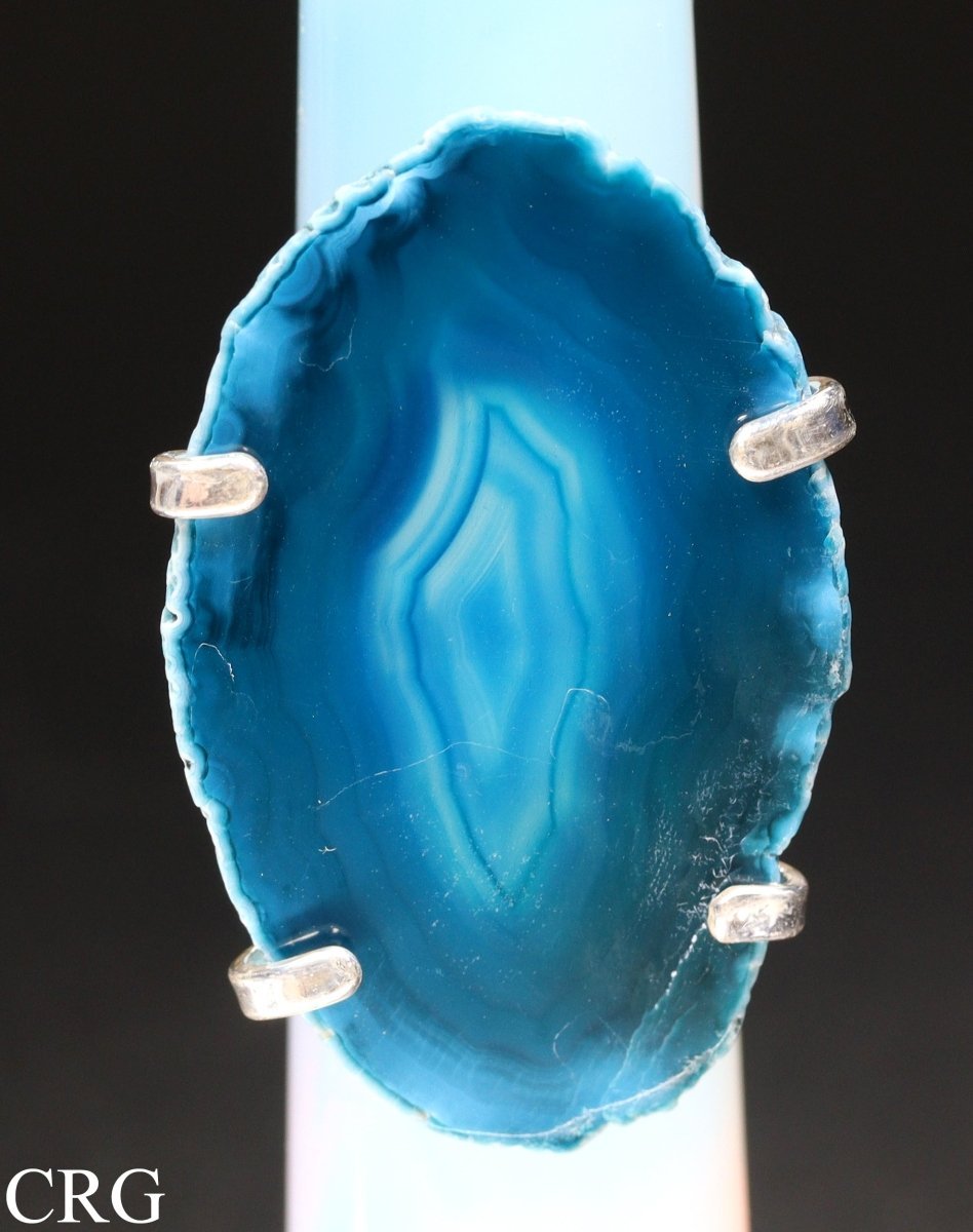 Agate Slice Adjustable Ring with Silver Plating (1.5 Inches) (1 Piece)