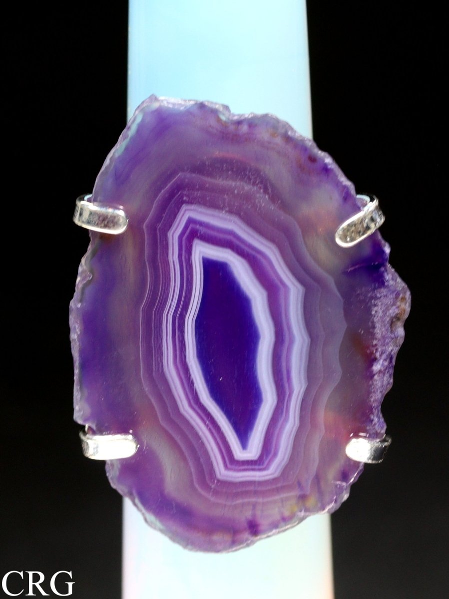 Agate Slice Adjustable Ring with Silver Plating (1.5 Inches) (1 Piece)