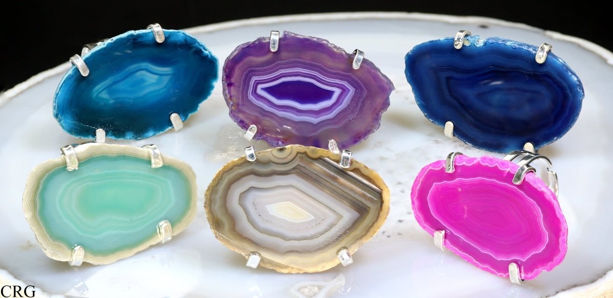 Agate Slice Adjustable Ring with Silver Plating (1.5 Inches) (1 Piece)