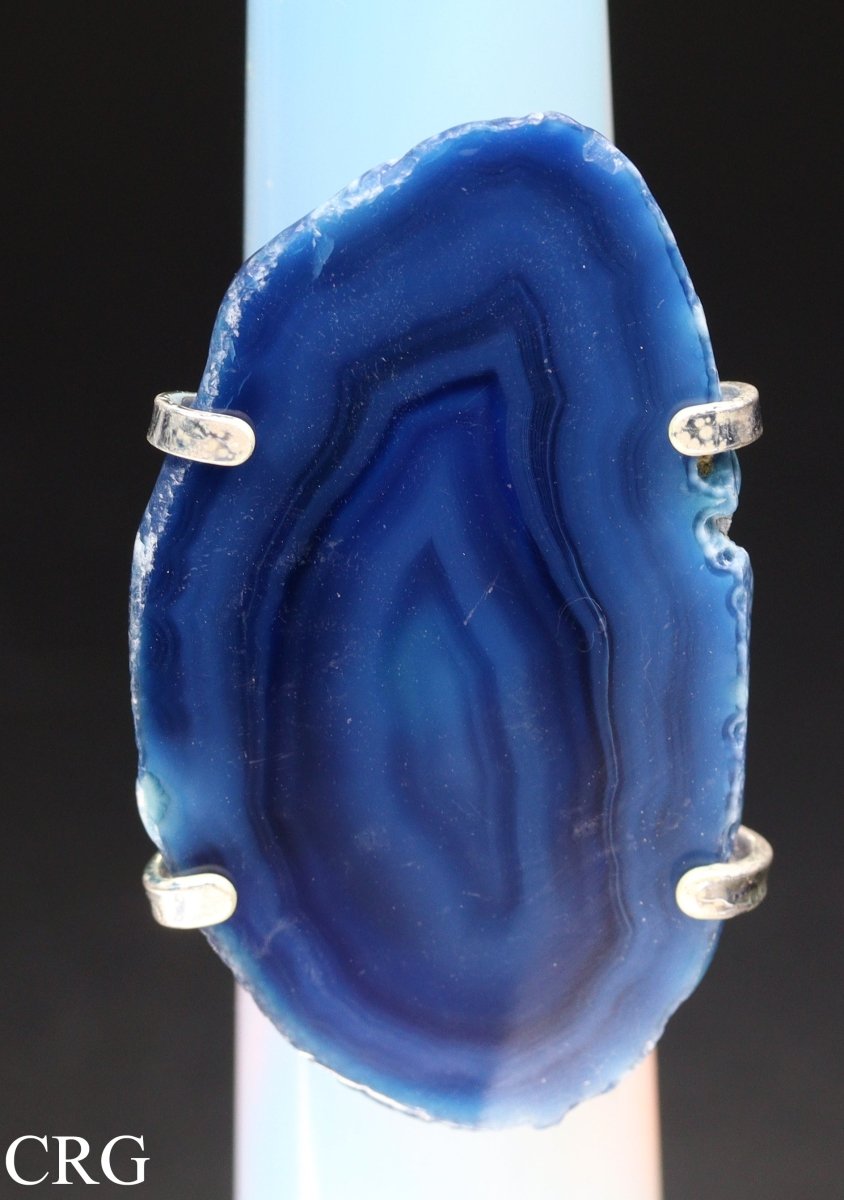 Agate Slice Adjustable Ring with Silver Plating (1.5 Inches) (1 Piece)