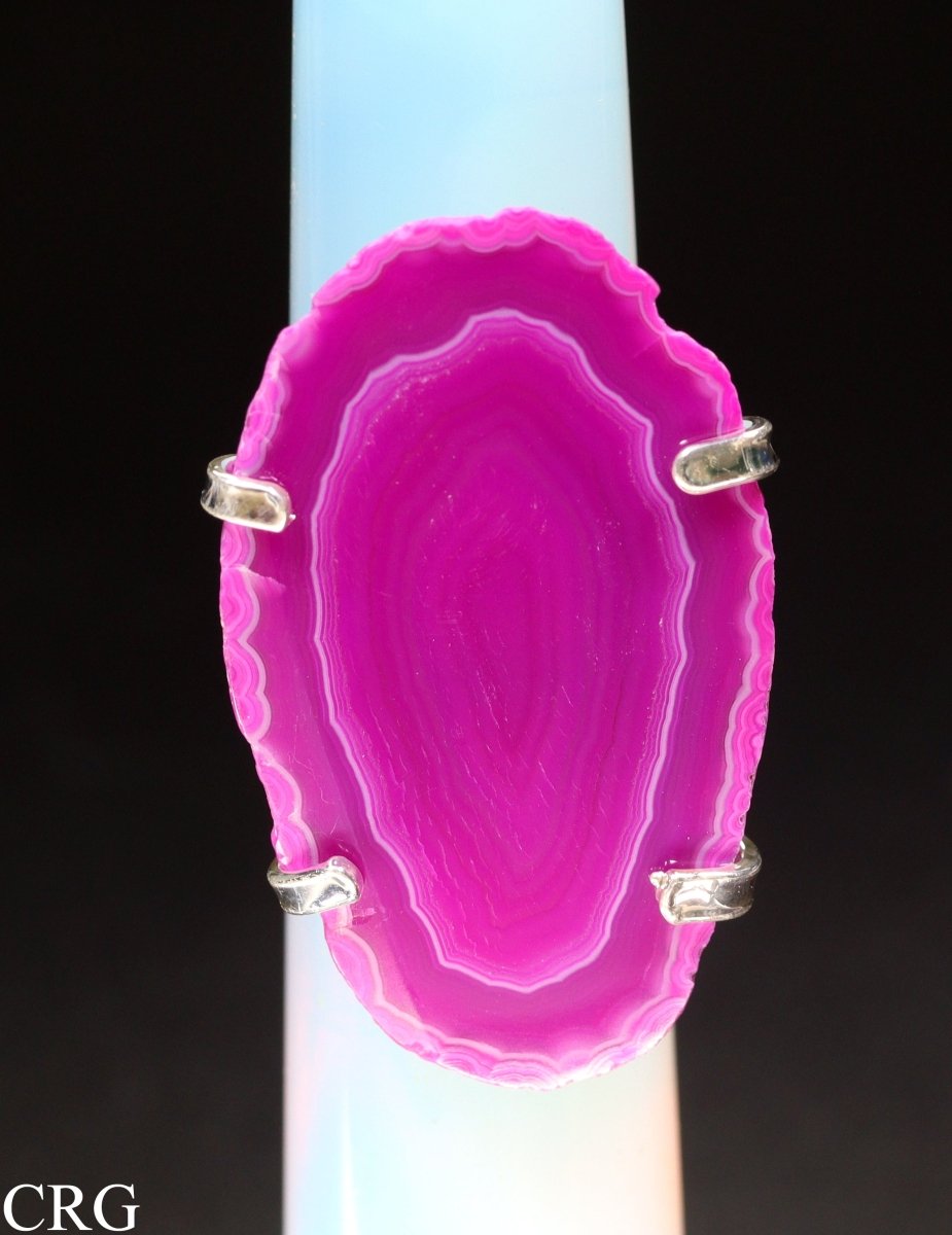 Agate Slice Adjustable Ring with Silver Plating (1.5 Inches) (1 Piece)