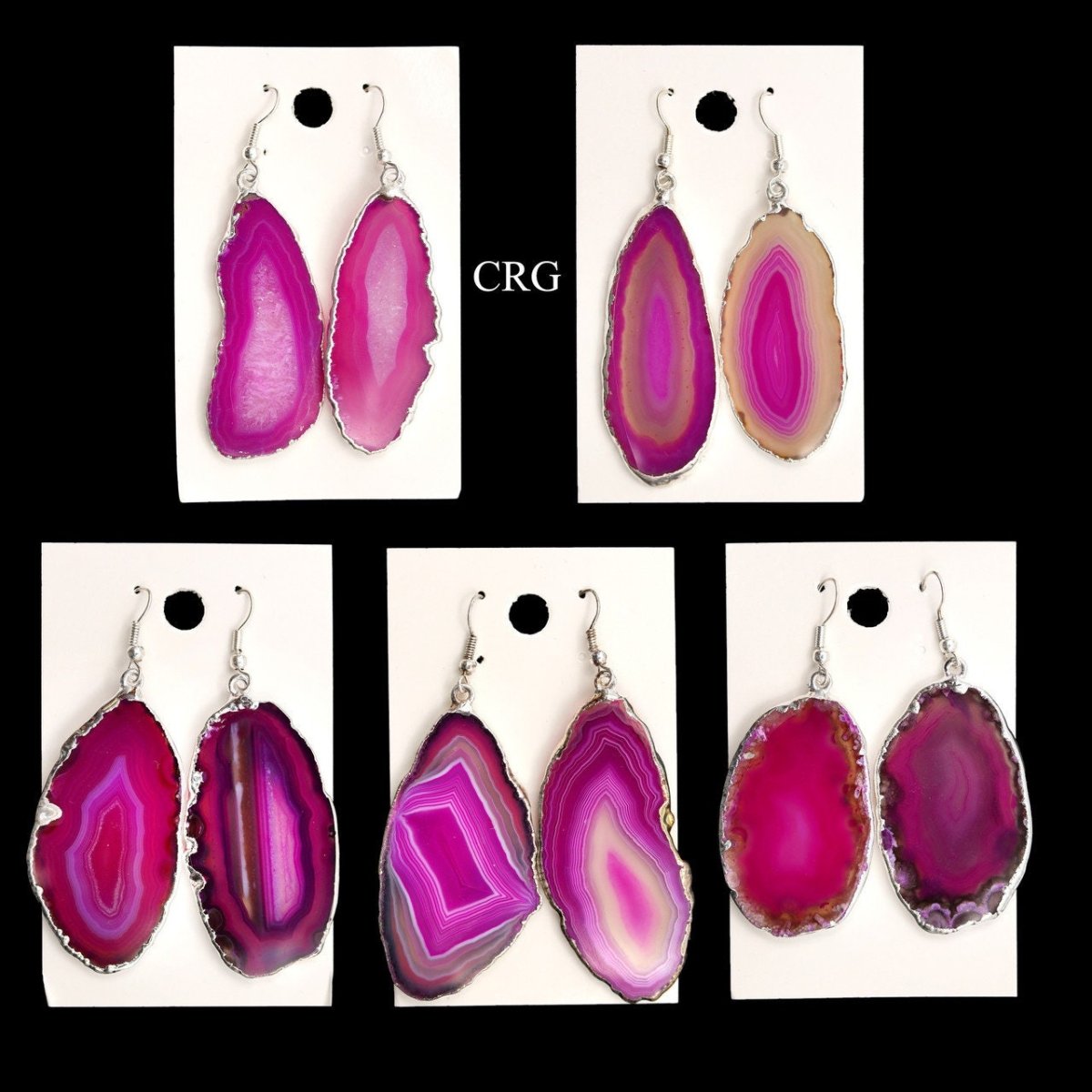 Agate Slice Earrings with Silver Plating 1 to 2 Inches (1 Pair)