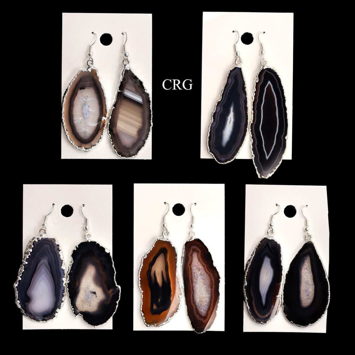 Agate Slice Earrings with Silver Plating 1 to 2 Inches (1 Pair)