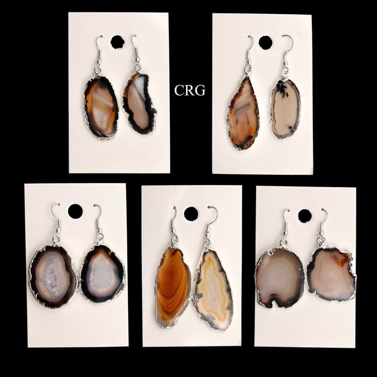 Agate Slice Earrings with Silver Plating 1 to 2 Inches (1 Pair)