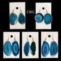 Agate Slice Plain Earrings with Gold Plated Wire 1 to 2 Inches (1 Pair)