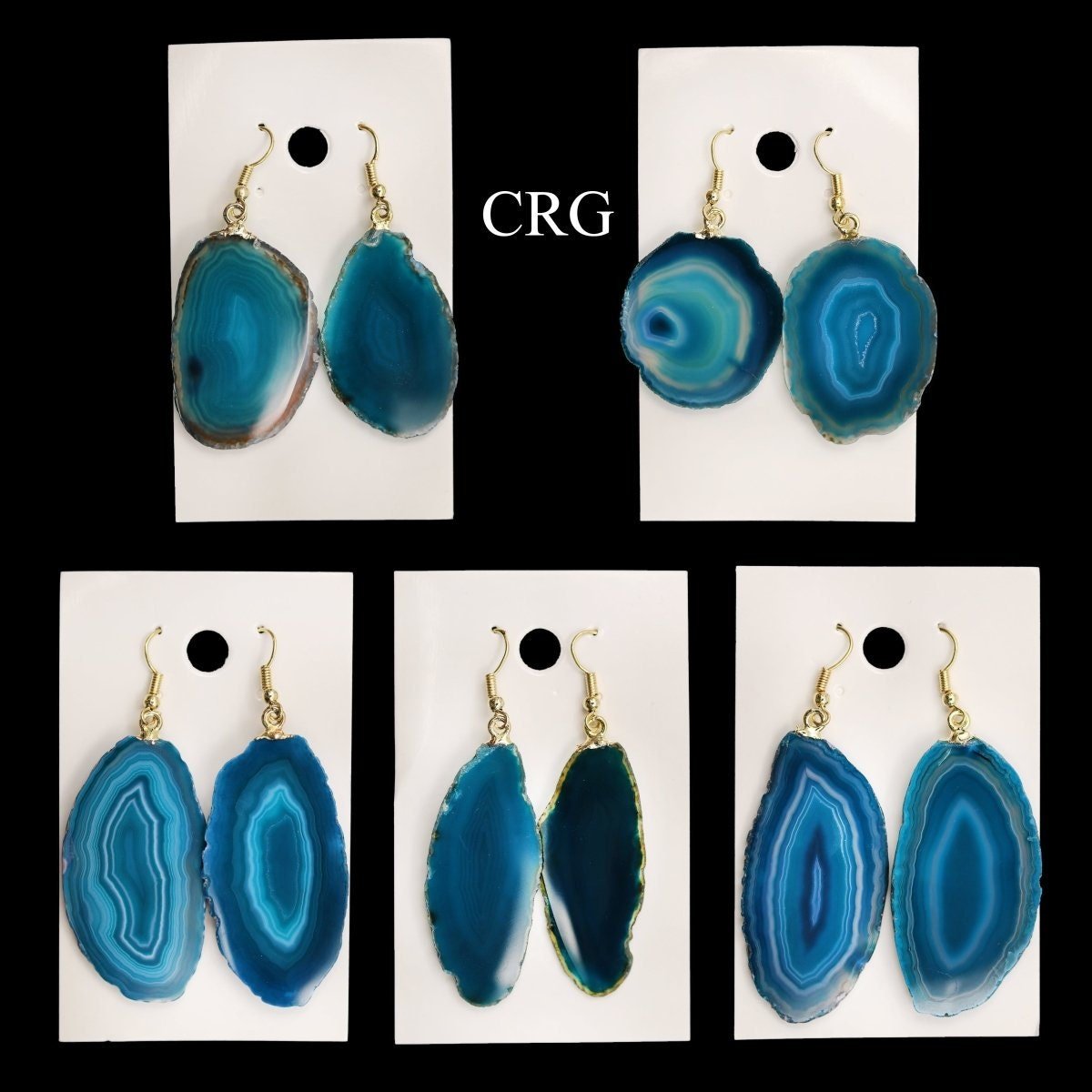 Agate Slice Plain Earrings with Gold Plated Wire 1 to 2 Inches (1 Pair)