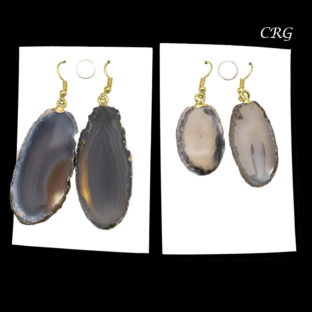 Agate Slice Plain Earrings with Gold Plated Wire 1 to 2 Inches (1 Pair)