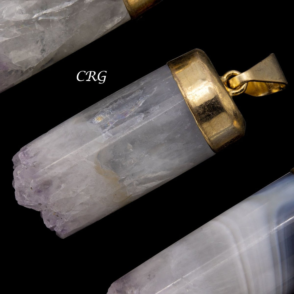 Amethyst Cylinder Pendant with Gold Plating (1 Piece) Size 25 mm Crystal Jewelry Charm