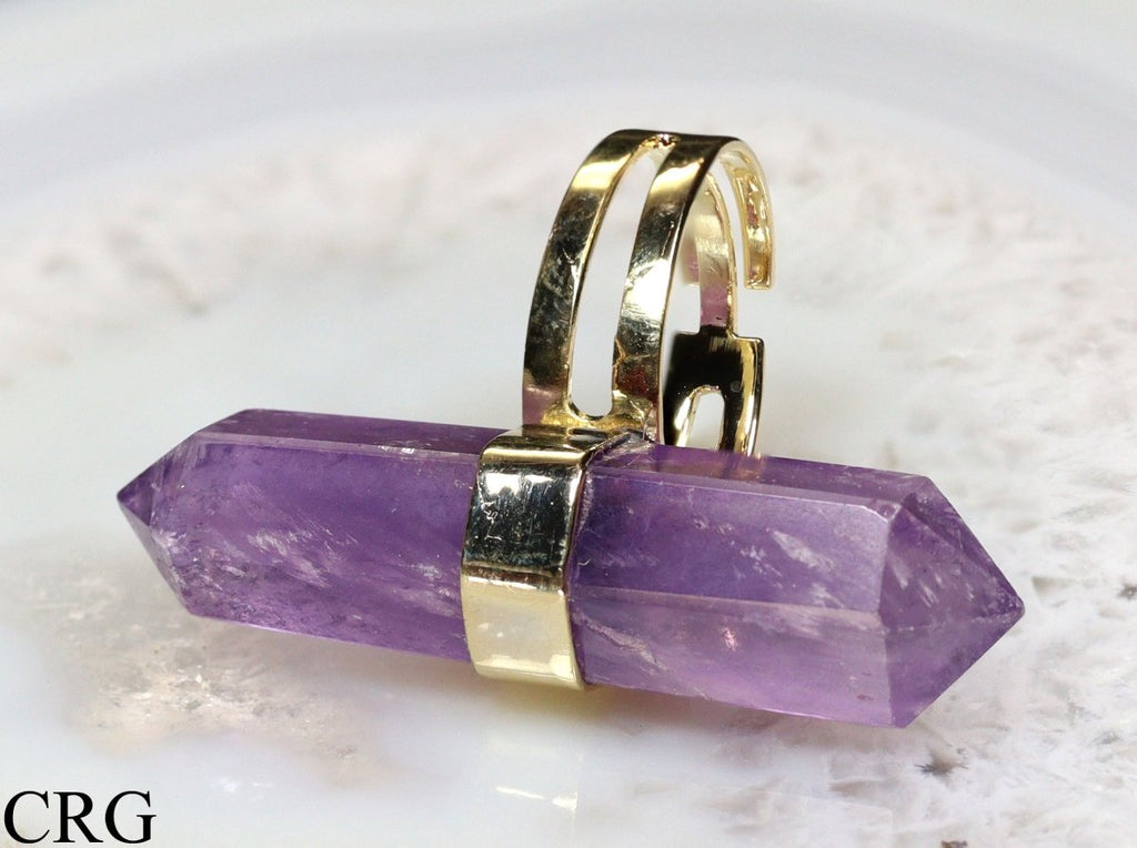 Amethyst Double Terminated Adjustable Ring with Gold Plating (1.5 Inches) (1 Piece)