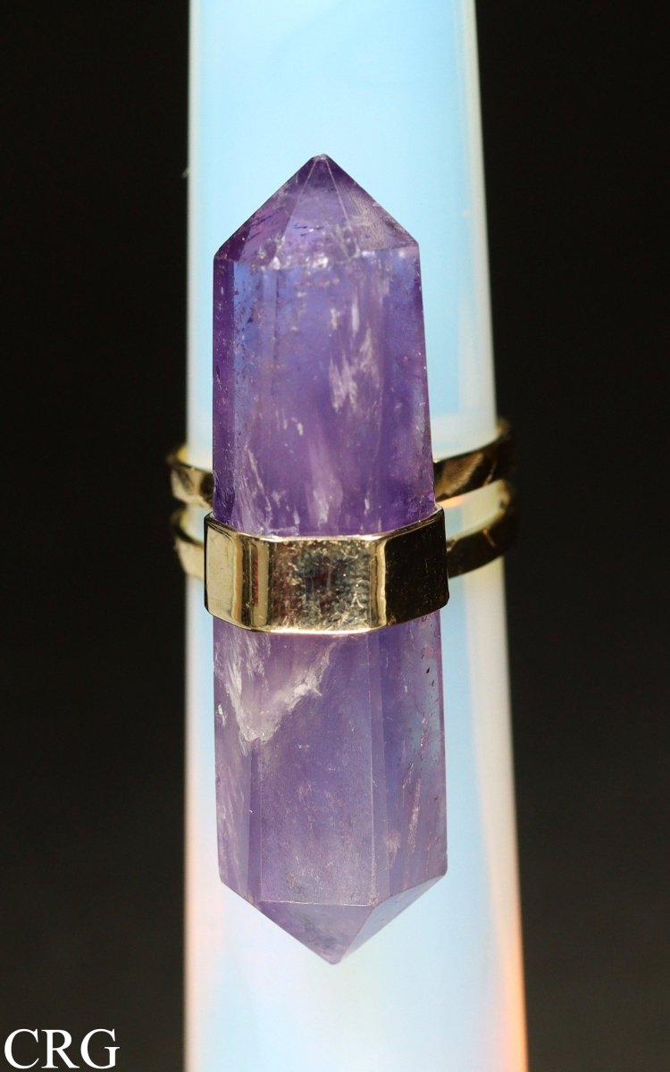 Amethyst Double Terminated Adjustable Ring with Gold Plating (1.5 Inches) (1 Piece)